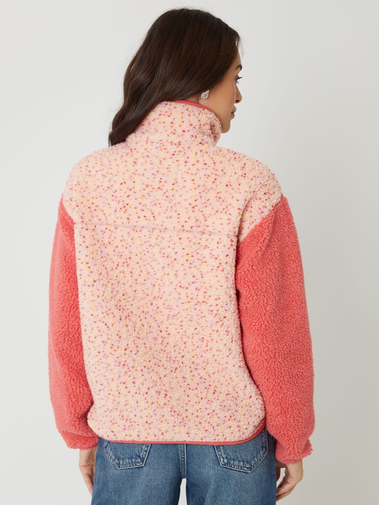 Threadbare Pink Colourblock Snap Borg Fleece - Image 2 of 5 Threadbare Pink Colourblock Snap Borg Fleece - Image 2 of 5