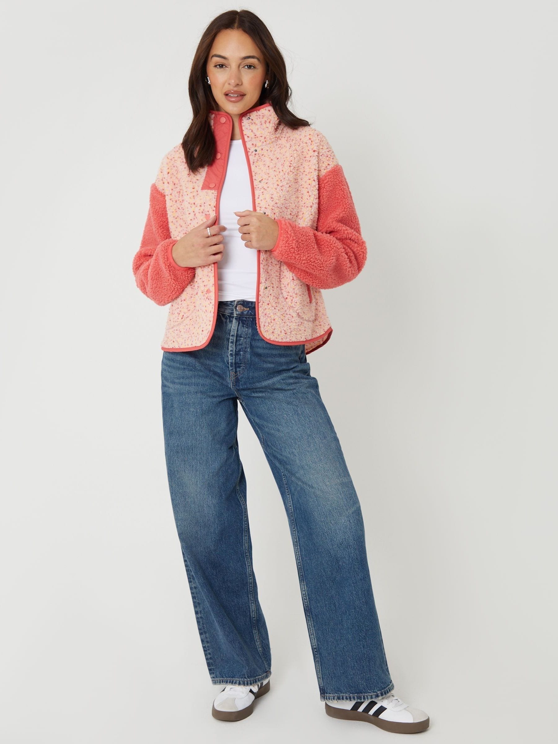 Buy Threadbare Pink Colourblock Snap Borg Fleece from Next USA