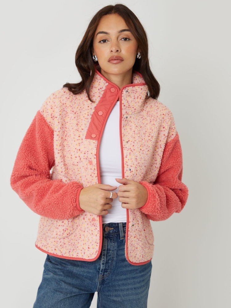 Threadbare Pink Colourblock Snap Borg Fleece - Image 5 of 5 Threadbare Pink Colourblock Snap Borg Fleece - Image 5 of 5