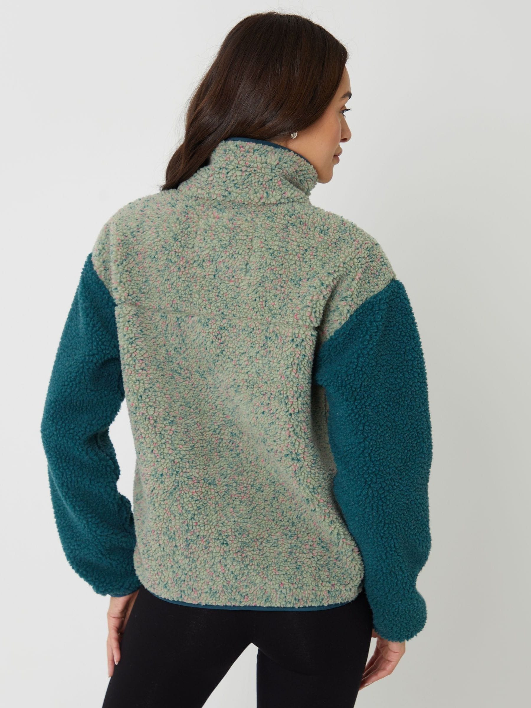 Buy Threadbare Green Colourblock Snap Borg Fleece from the Next UK