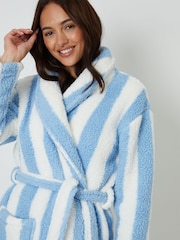 Threadbare Blue Stripe Borg Dressing Gown - Image 3 of 4
