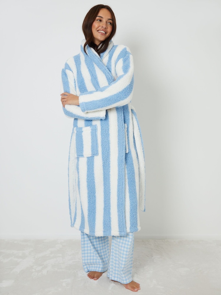 Threadbare Blue Stripe Borg Dressing Gown - Image 4 of 4