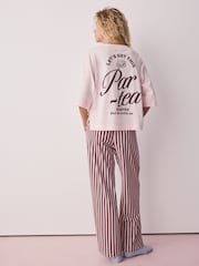 Pink Stripe Tea Graphic Short Sleeve Pyjamas - Image 2 of 5
