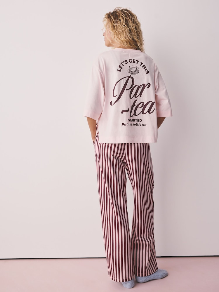 Pink Stripe Tea Graphic Short Sleeve Pyjamas - Image 2 of 5 Pink Stripe Tea Graphic Short Sleeve Pyjamas - Image 2 of 5