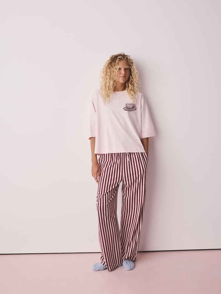 Pink Stripe Tea Graphic Short Sleeve Pyjamas - Image 5 of 5 Pink Stripe Tea Graphic Short Sleeve Pyjamas - Image 5 of 5