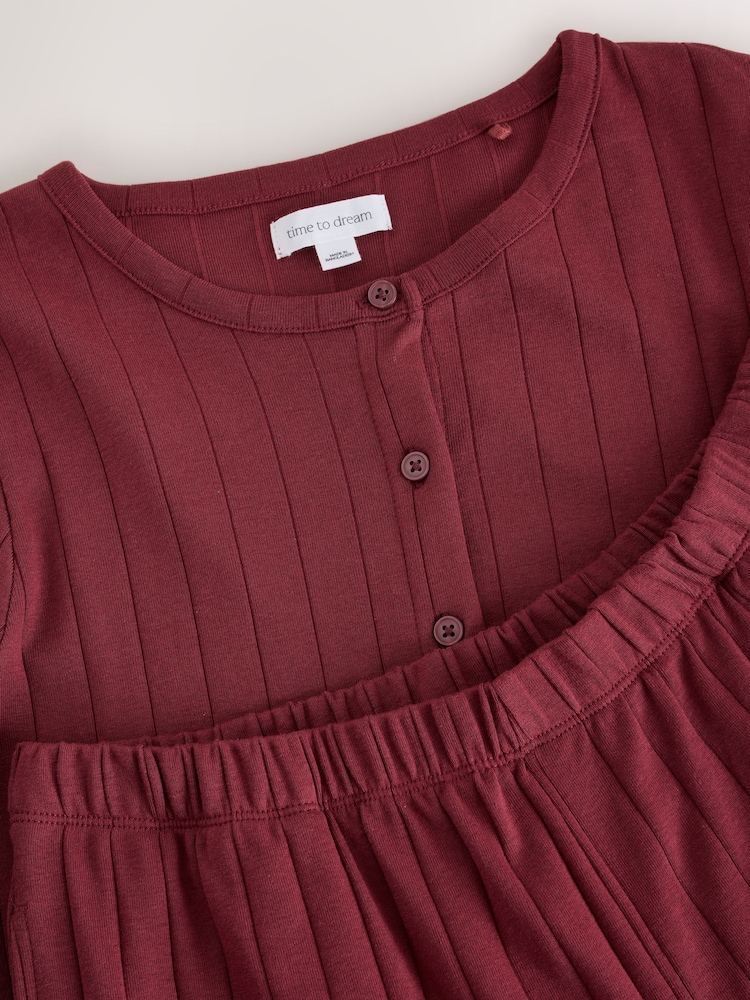 Burgundijas sarkans - Ribbed Button Down Long Sleeve Pyjamas - Attēls 2 no 3 Burgundijas sarkans - Ribbed Button Down Long Sleeve Pyjamas - Attēls 2 no 3