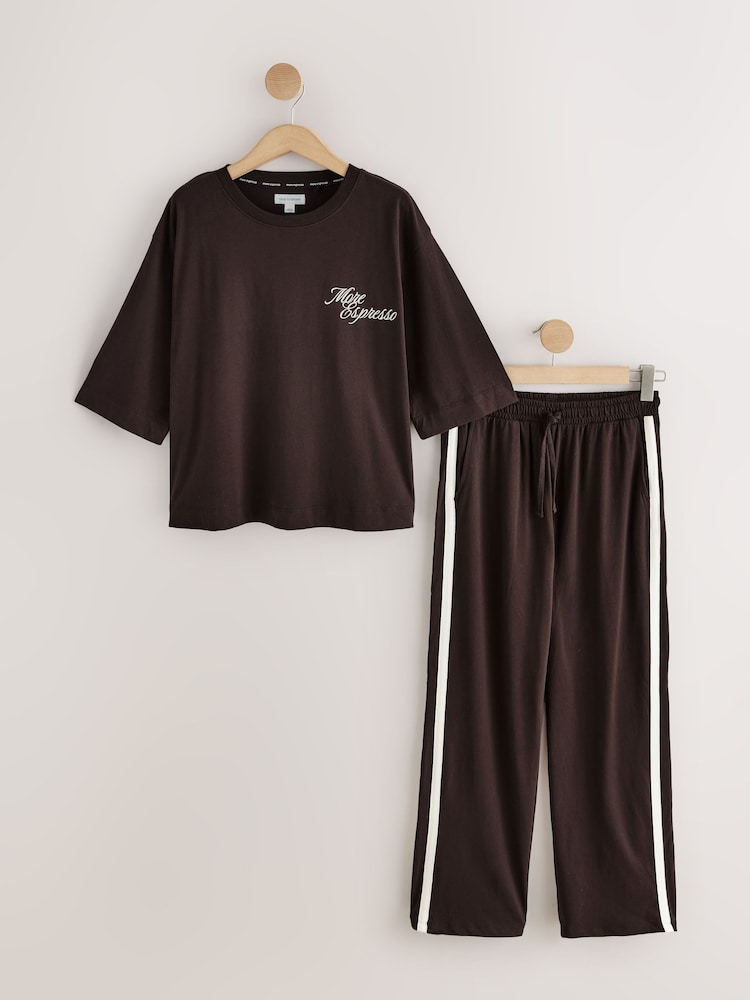 Chocolate Brown Espresso Graphic Short Sleeve Pyjamas - Image 1 of 8 Chocolate Brown Espresso Graphic Short Sleeve Pyjamas - Image 1 of 8