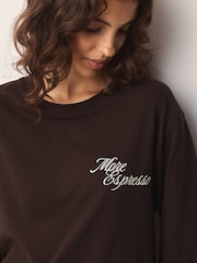 Chocolate Brown Espresso Graphic Short Sleeve Pyjamas - Image 4 of 8