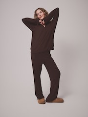 Chocolate Brown Cosy Waffle Rugby Long Sleeve Pyjamas - Image 2 of 8