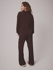 Chocolate Brown Cosy Waffle Rugby Long Sleeve Pyjamas - Image 3 of 8