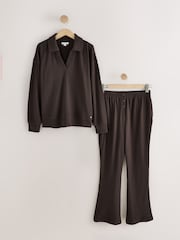 Chocolate Brown Cosy Waffle Rugby Long Sleeve Pyjamas - Image 6 of 8