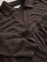 Chocolate Brown Cosy Waffle Rugby Long Sleeve Pyjamas - Image 7 of 8