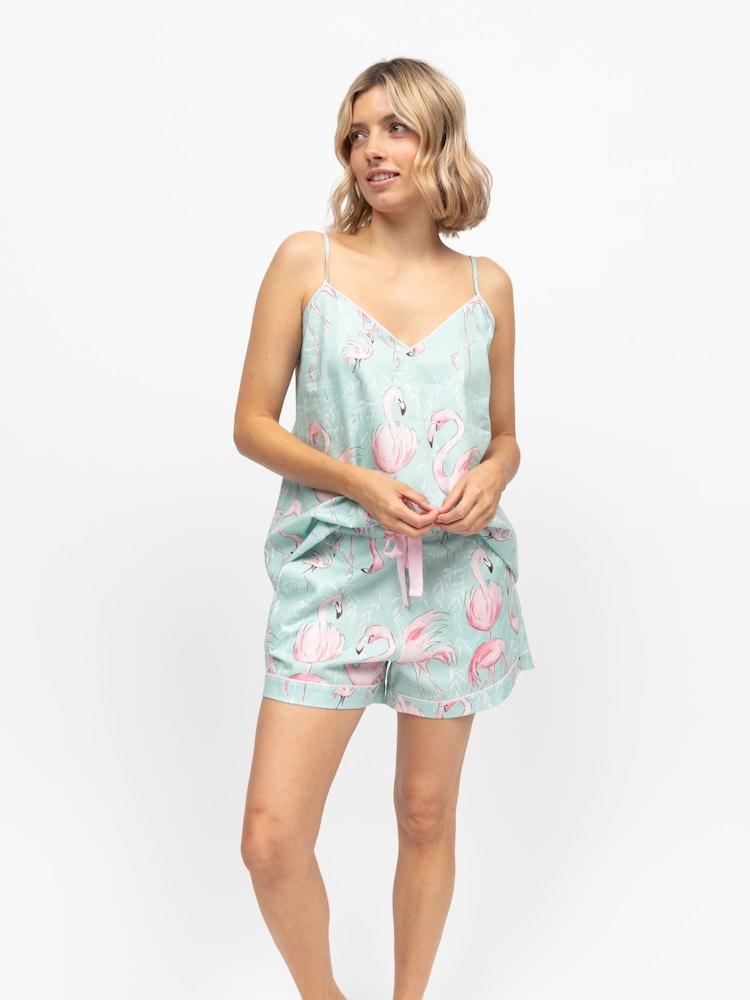Cyberjammies Green Flamingo Print Cami And Shorts Set - Image 1 of 4