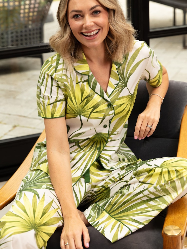 Cyberjammies Green Palm Leaf Print Short Sleve Pyjamas Set - Image 1 of 4