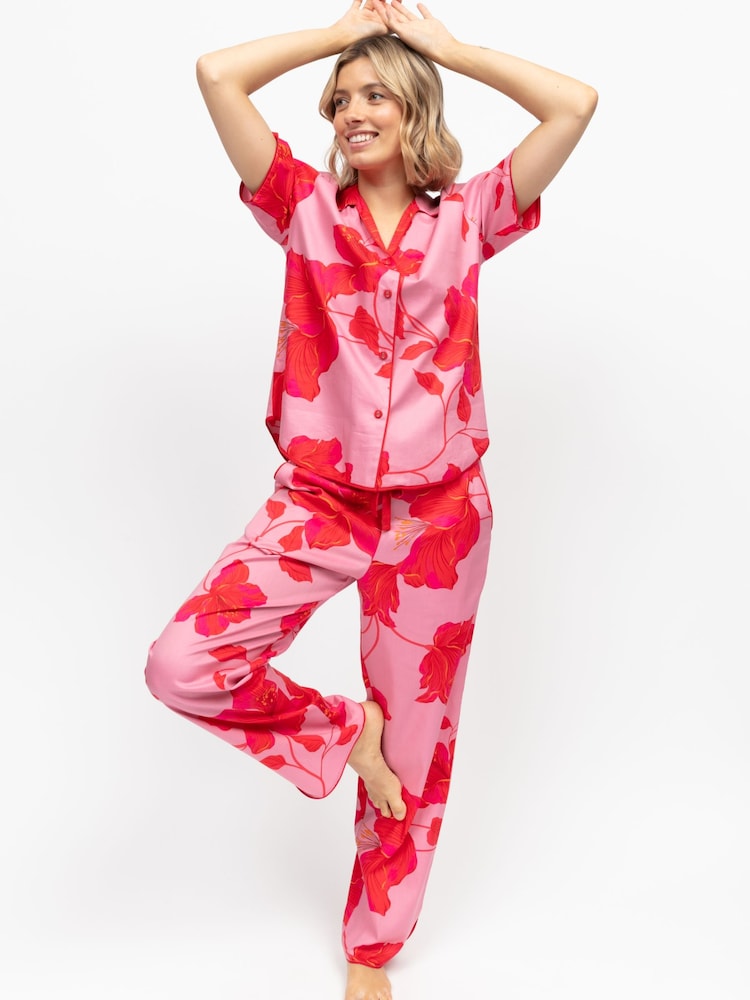 Cyberjammies Pink Floral Print Short Sleeve Pyjamas Set - Image 1 of 4
