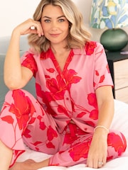 Cyberjammies Pink Floral Print Short Sleeve Pyjamas Set - Image 3 of 4