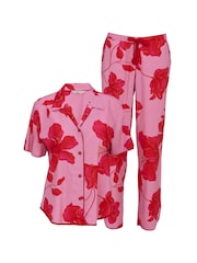Cyberjammies Pink Floral Print Short Sleeve Pyjamas Set - Image 4 of 4