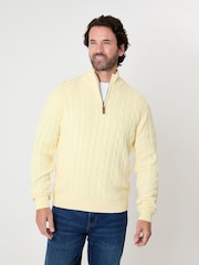 Saltwell Yellow Cable Knit Quarter Zip Jumper - Image 1 of 4