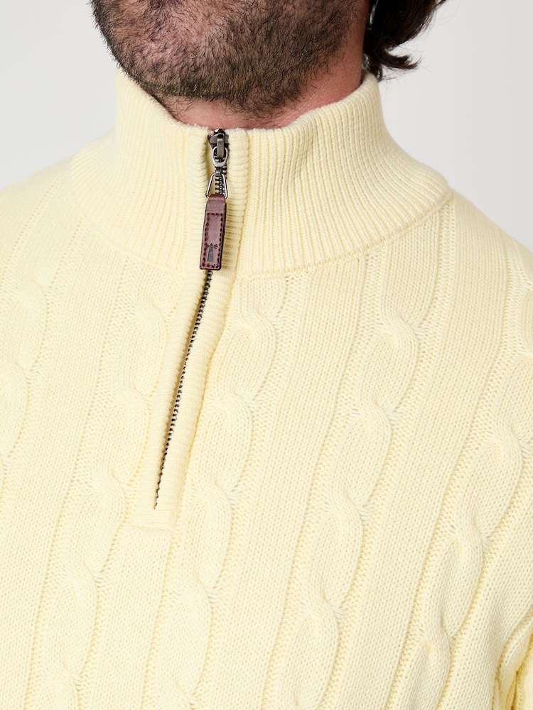 Saltwell Yellow Cable Knit Quarter Zip Jumper - Image 4 of 4