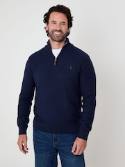 Saltwell Dark Navy Textured Quarter Zip Jumper - Image 1 of 4