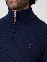 Saltwell Dark Navy Textured Quarter Zip Jumper - Image 4 of 4
