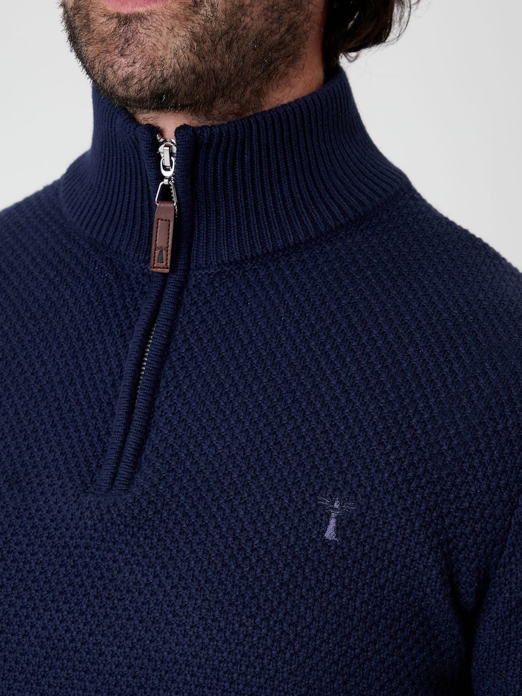 Saltwell Dark Navy Textured Quarter Zip Jumper - Image 4 of 4 Saltwell Dark Navy Textured Quarter Zip Jumper - Image 4 of 4