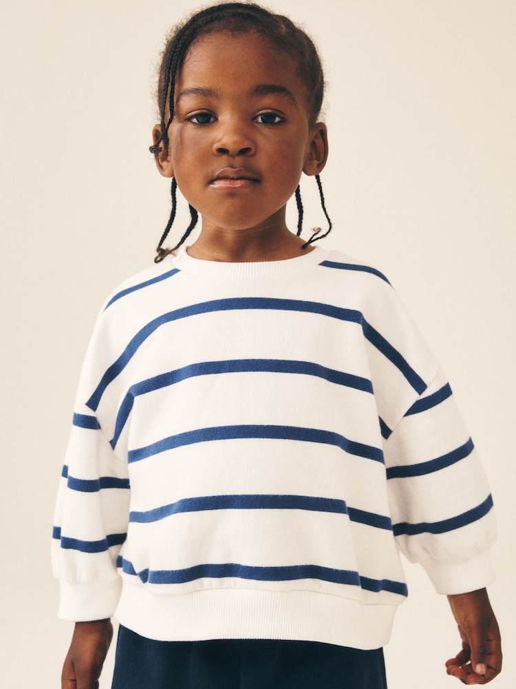 Navy/White Stripe Crew Neck Sweatshirt (3mths-7yrs) - Image 1 of 7 Navy/White Stripe Crew Neck Sweatshirt (3mths-7yrs) - Image 1 of 7