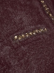 Friends Like These Chocolate Brown Embellished Eyelash Cardigan - Image 4 of 6