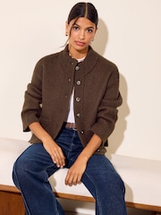Friends Like These Neutral Knitted Bomber Cardigan - Image 1 of 5