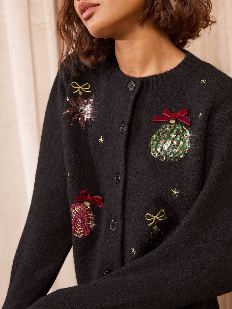 Friends Like These Black Bauble Detail Knit Cardigan - Image 2 of 5