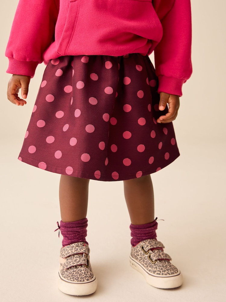 Pink/ Red Spot Pullon Skirt (3mths-7yrs) - Image 1 of 8 Pink/ Red Spot Pullon Skirt (3mths-7yrs) - Image 1 of 8
