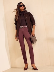 Friends Like These Berry Red High Waisted Zip Front Jeans - Image 4 of 5
