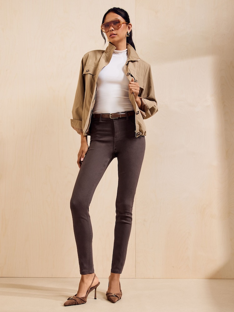 Friends Like These Chocolate Brown High Waisted Zip Front Jeans - Image 2 of 6