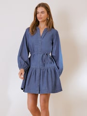 Friends Like These Mid Wash Tie Waist Lightweight Denim Mini Dress - Image 1 of 4