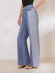 Friends Like These Mid Wash Colourblock Everyday Wide Leg Jeans - Image 1 of 5