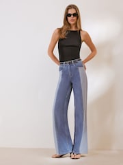 Friends Like These Mid Wash Colourblock Everyday Wide Leg Jeans - Image 4 of 5