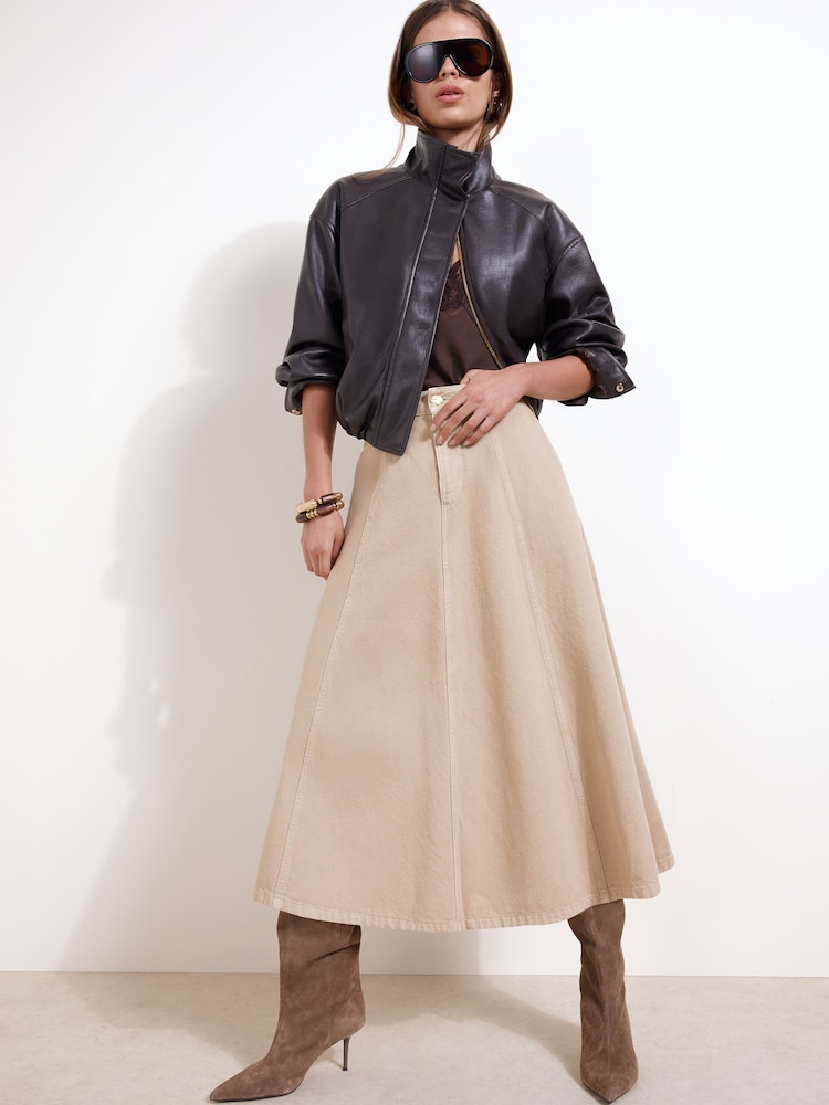 Pedra - Friends Like These Denim Seamed A Line Midi Skirt - Imagem 1 de 5