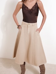 Pedra - Friends Like These Denim Seamed A Line Midi Skirt - Imagem 2 de 5
