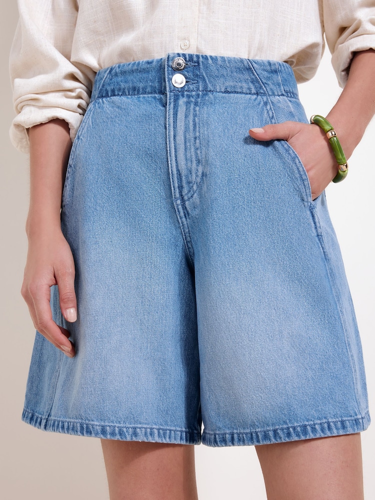 Friends Like These na Double Button Denim A Line Longline Jort Shorts - Larawan 2 ng 5