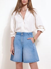 Friends Like These na Double Button Denim A Line Longline Jort Shorts - Larawan 4 ng 5