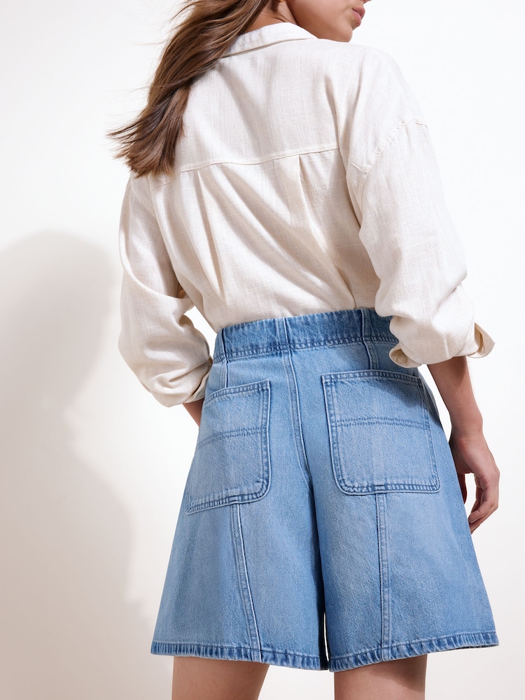 Friends Like These na Double Button Denim A Line Longline Jort Shorts - Larawan 5 ng 5