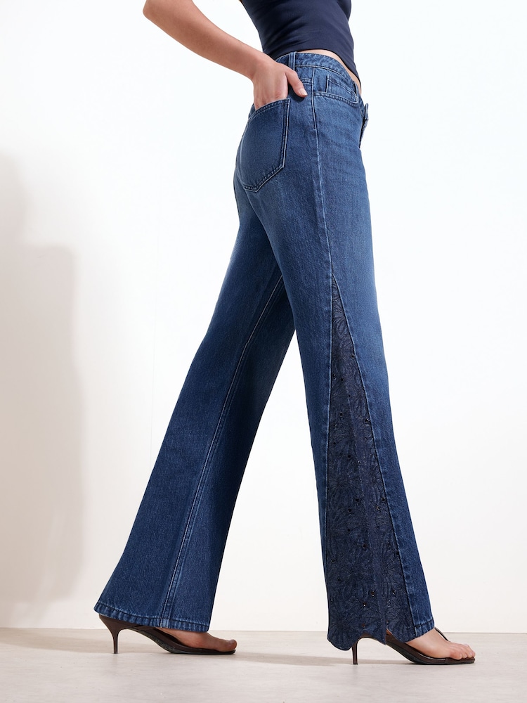 Friends Like These Embroidered Insert Denim Flare Jeans - תמונה 1 מתוך 5