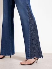 Friends Like These Embroidered Insert Denim Flare Jeans - תמונה 3 מתוך 5
