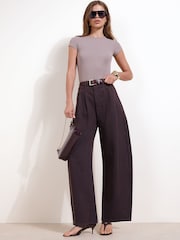 Friends Like These Berry Red High Waisted Pleated Wide Leg Barrel Denim Jeans - Image 1 of 5