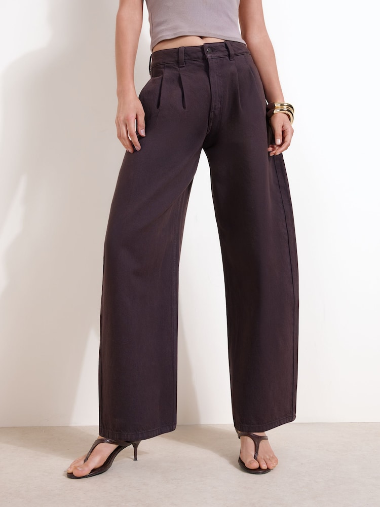 Friends Like These Berry Red High Waisted Pleated Wide Leg Barrel Denim Jeans - Image 2 of 5 Friends Like These Berry Red High Waisted Pleated Wide Leg Barrel Denim Jeans - Image 2 of 5