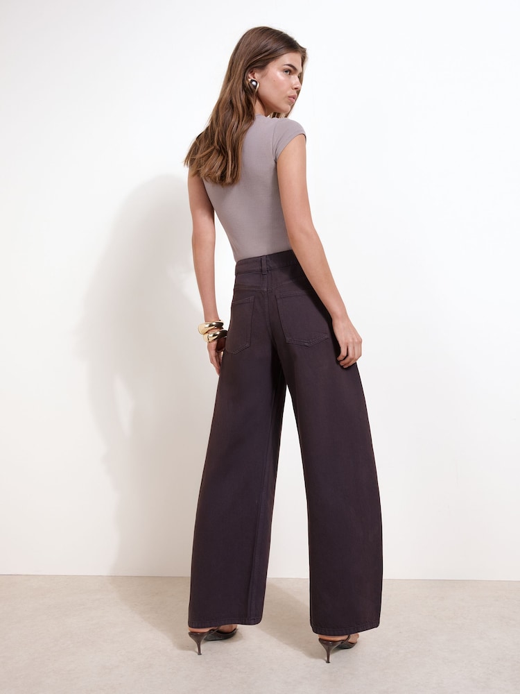 Friends Like These Berry Red High Waisted Pleated Wide Leg Barrel Denim Jeans - Image 5 of 5 Friends Like These Berry Red High Waisted Pleated Wide Leg Barrel Denim Jeans - Image 5 of 5