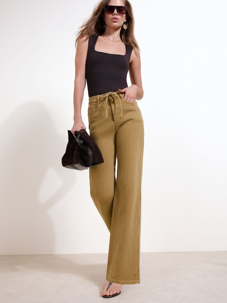 Friends Like These Olive Green Everyday Wide Leg Jeans - Image 2 of 6 Friends Like These Olive Green Everyday Wide Leg Jeans - Image 2 of 6
