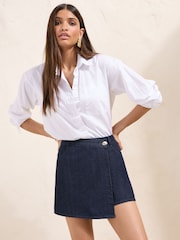 Friends Like These Rinse Wash Wrap Front Denim Mini Skort - Image 1 of 5