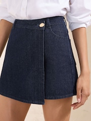 Friends Like These Rinse Wash Wrap Front Denim Mini Skort - Image 3 of 5
