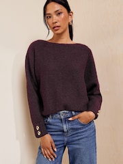Friends Like These Aubergine Purple Slash Neck Jumper - Image 1 of 5